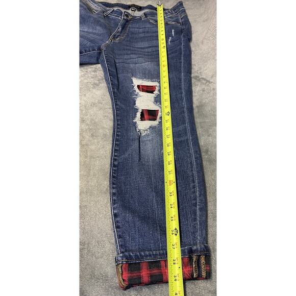 Judy Blue Red Buffalo Plaid Patch Distressed Skinny Jeans Women’s Size 16W - Picture 11 of 14